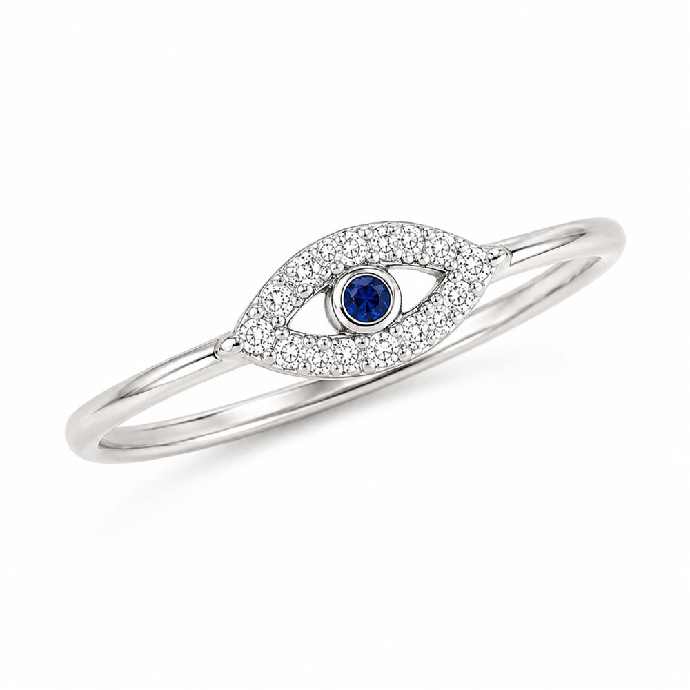 Silver Evil Eye Ring with Blue Stone